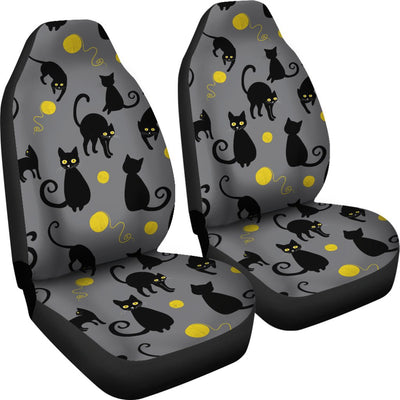 Black Cat Yellow Yarn Print Pattern Universal Fit Car Seat Covers