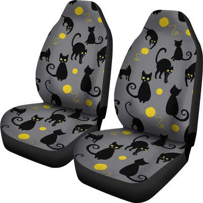 Black Cat Yellow Yarn Print Pattern Universal Fit Car Seat Covers