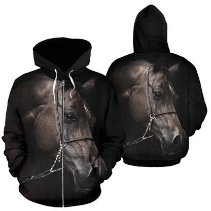 Black Horse Women Men Zip Up Hoodie