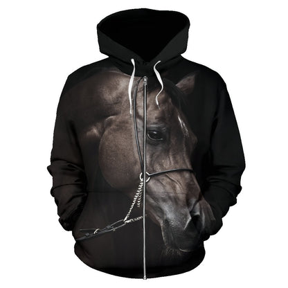 Black Horse Women Men Zip Up Hoodie