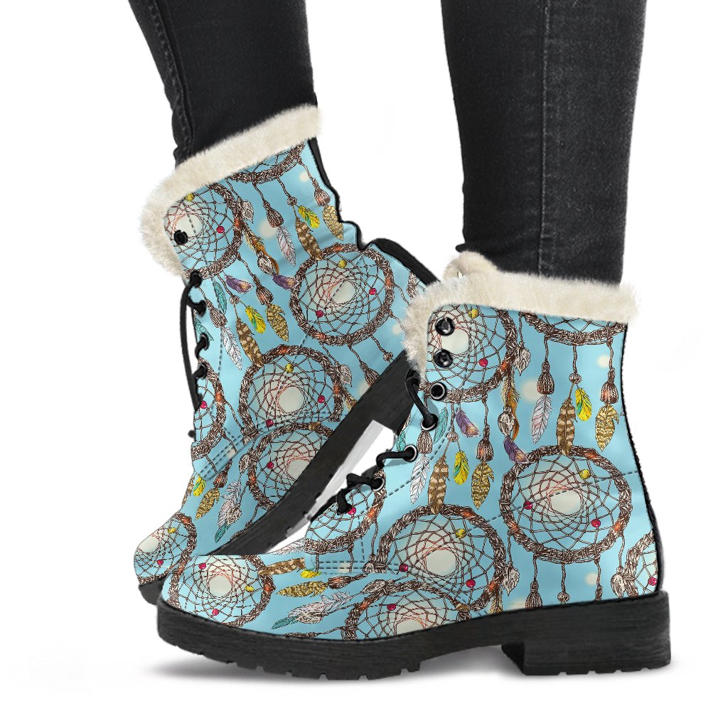 Blue Dream catcher Faux Fur Leather Boots