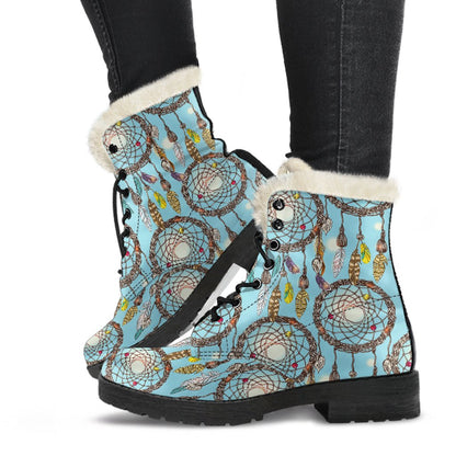 Blue Dream catcher Faux Fur Leather Boots