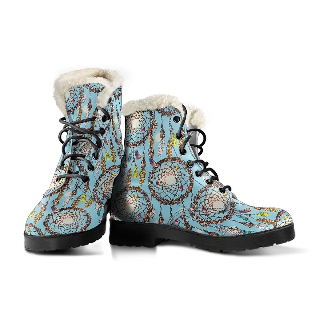 Blue Dream catcher Faux Fur Leather Boots