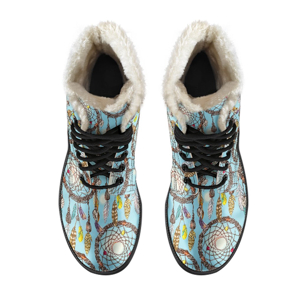 Blue Dream catcher Faux Fur Leather Boots