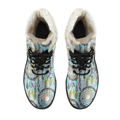 Blue Dream catcher Faux Fur Leather Boots
