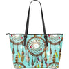 Blue Dream catcher Large Leather Tote Bag