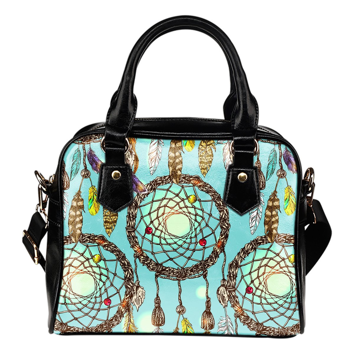 Blue Dream catcher Leather Shoulder Handbag