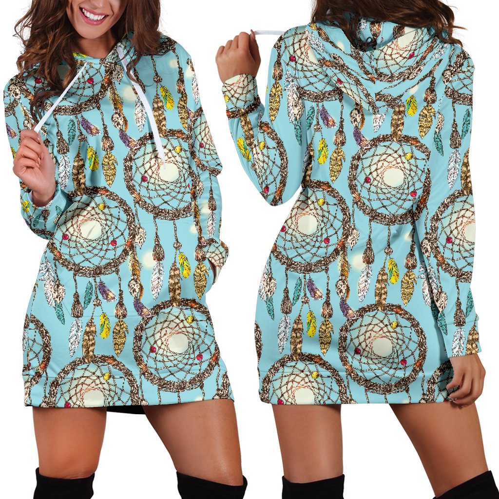 Blue Dream Catcher Women Hoodie Dress