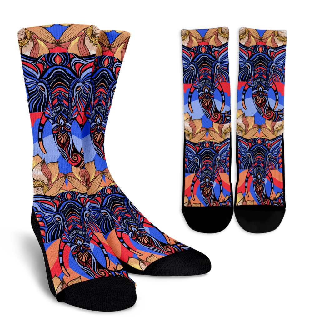 Blue Elephant Indian Mandala Crew Socks