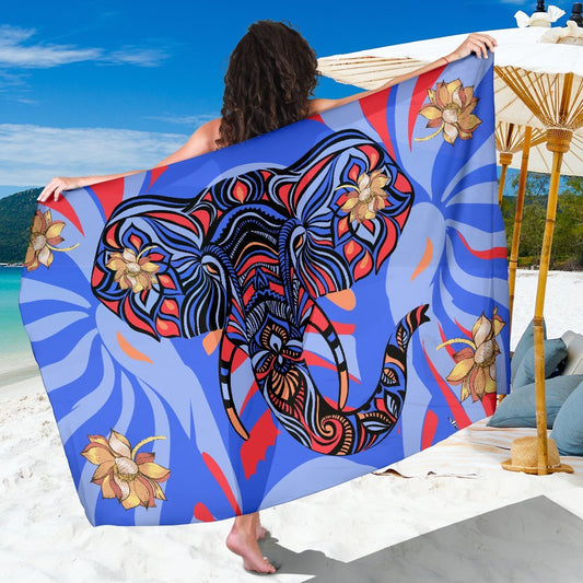 Blue Elephant Indian Mandala Beach Sarong Pareo Wrap