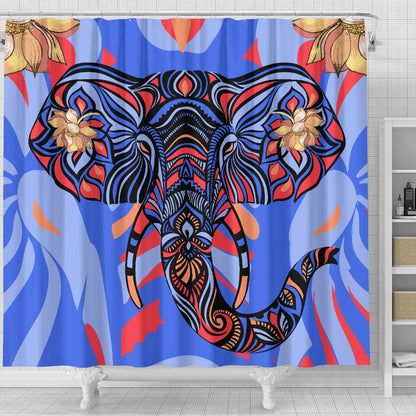 Blue Elephant Indian Mandala Shower Curtain