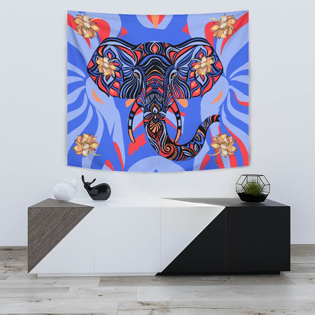 Blue Elephant Indian Mandala Wall Tapestry