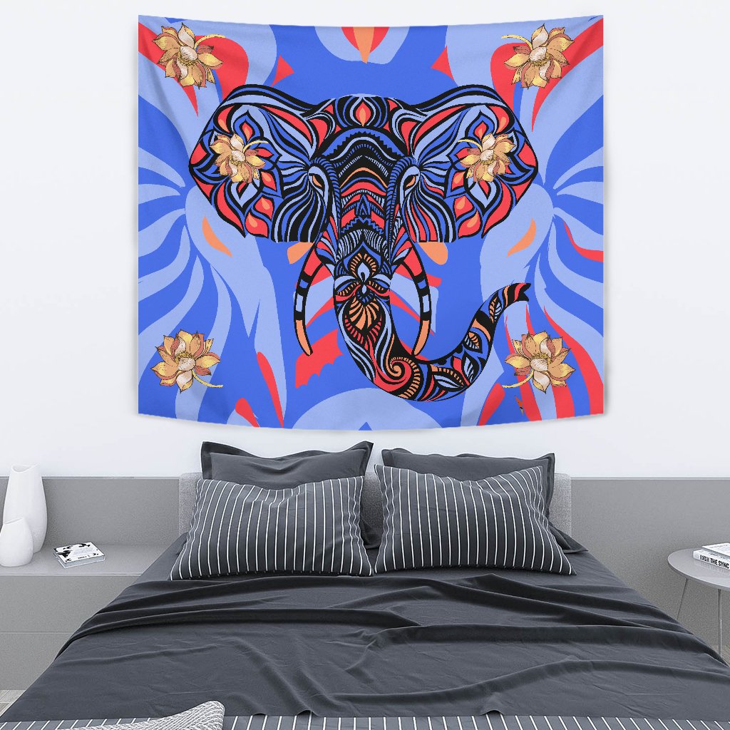 Blue Elephant Indian Mandala Wall Tapestry