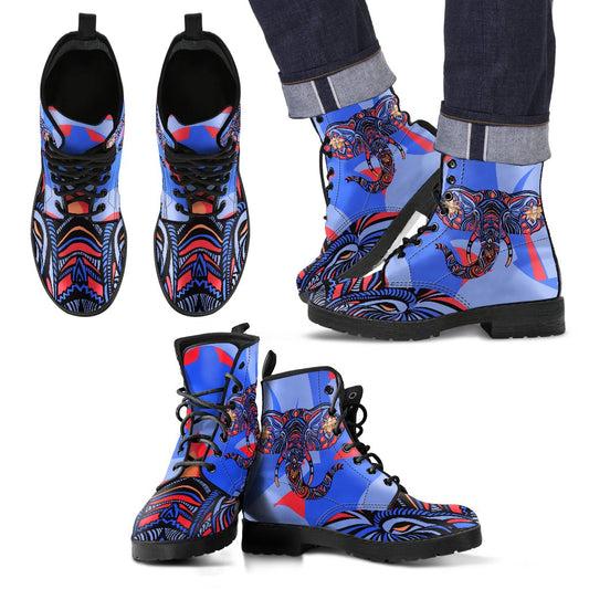 Blue Elephant Indian Mandala Women & Men Leather Boots