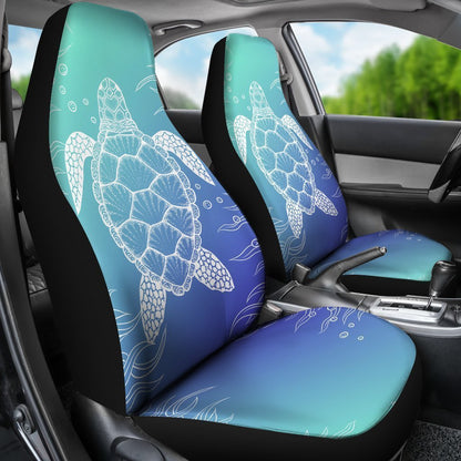 Blue gradient Sea Turtle Print Universal Fit Car Seat Covers