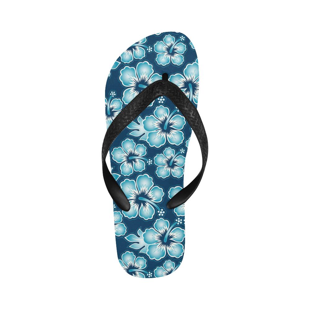 Blue Hibiscus Pattern Print Design HB011 Flip Flops-JorJune