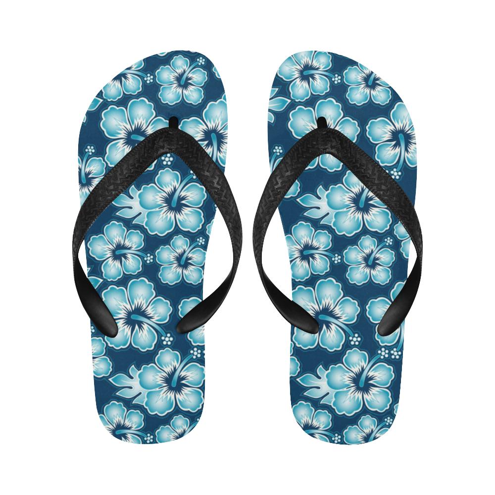 Blue Hibiscus Pattern Print Design HB011 Flip Flops-JorJune