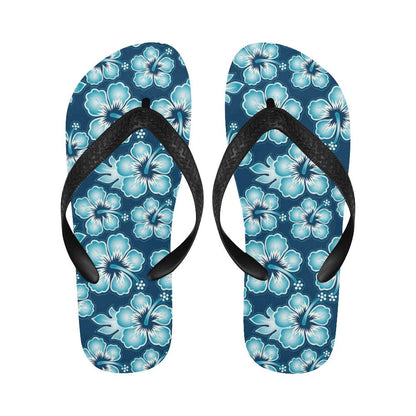 Blue Hibiscus Pattern Print Design HB011 Flip Flops-JorJune