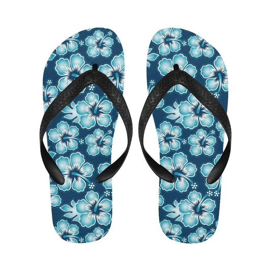 Blue Hibiscus Pattern Print Design HB011 Flip Flops-JorJune