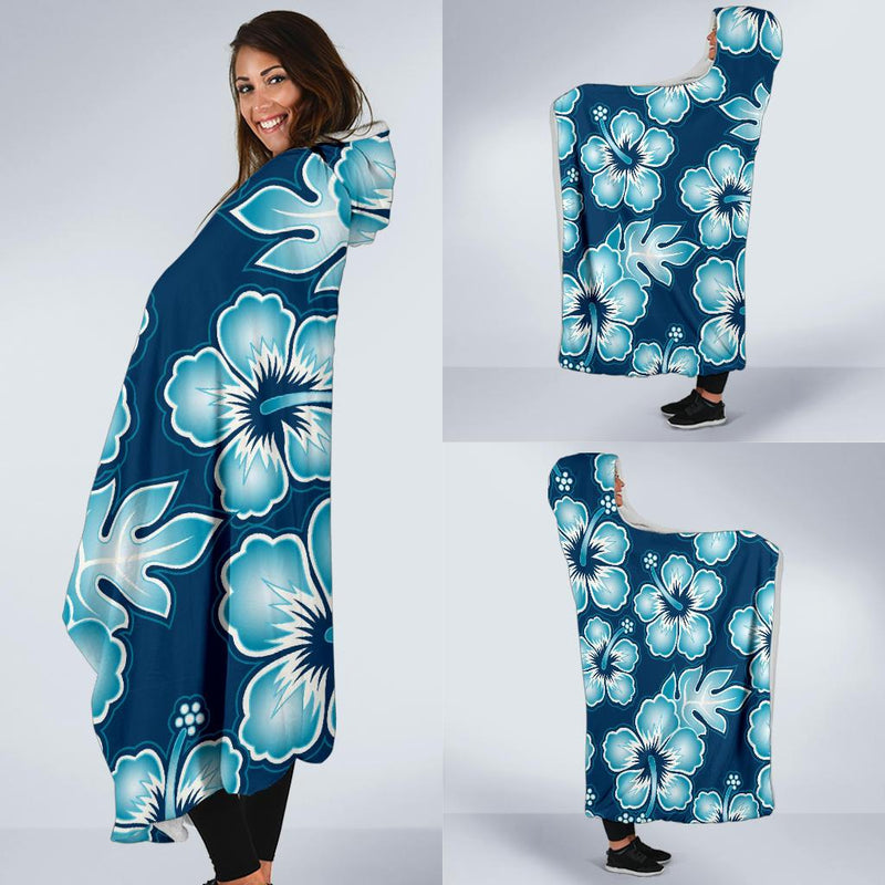 Blue Hibiscus Pattern Print Design HB011 Hooded Blanket-JORJUNE.COM