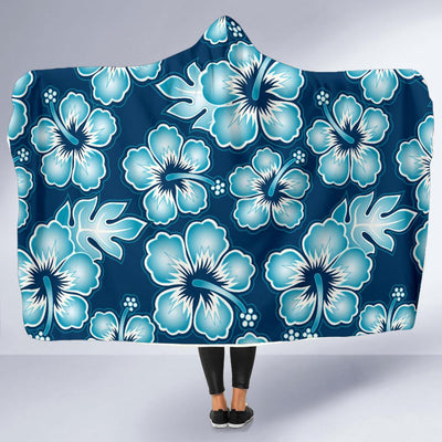 Blue Hibiscus Pattern Print Design HB011 Hooded Blanket-JORJUNE.COM