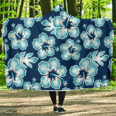 Blue Hibiscus Pattern Print Design HB011 Hooded Blanket-JORJUNE.COM