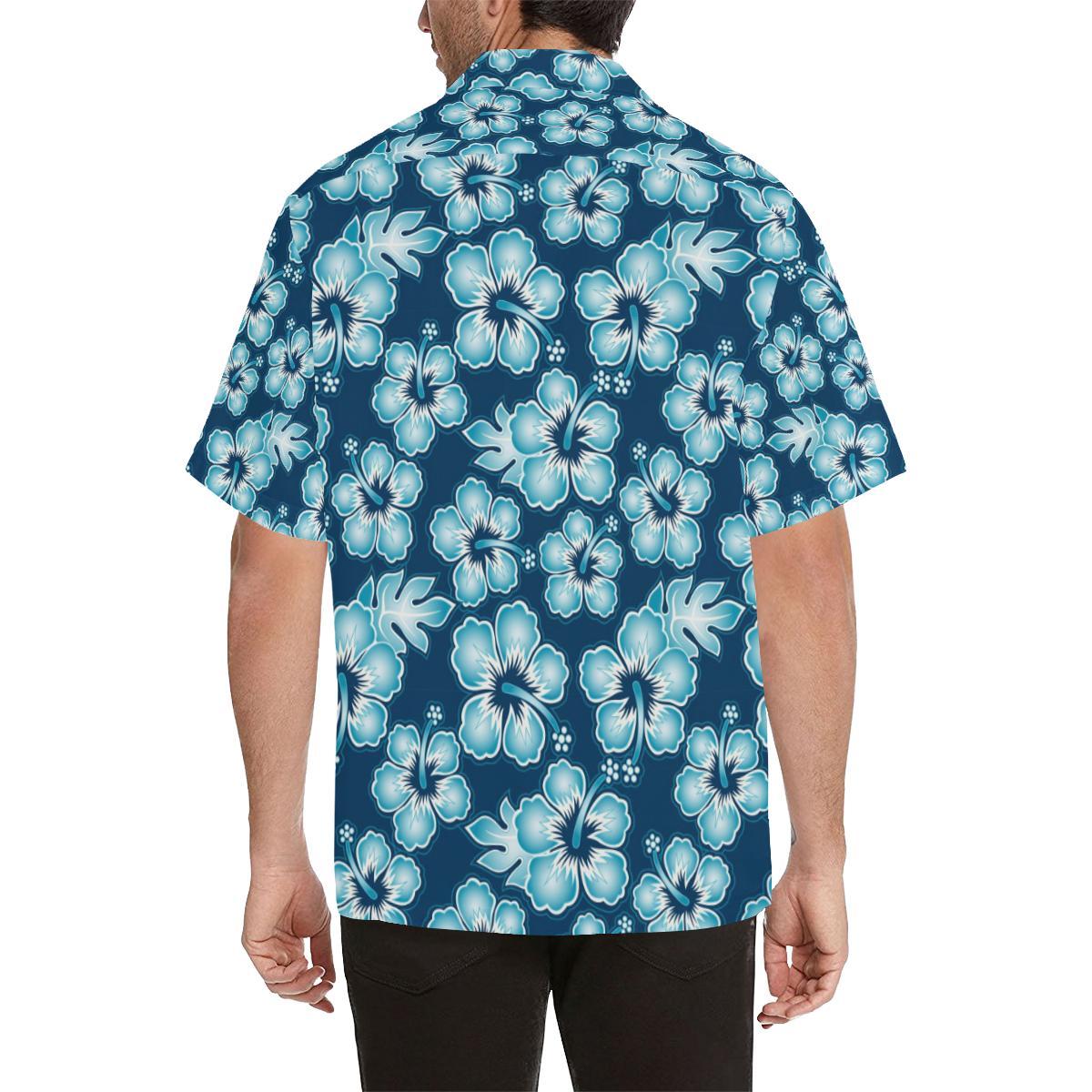 Blue Hibiscus Pattern Print Design HB011 Men Hawaiian Shirt-JorJune