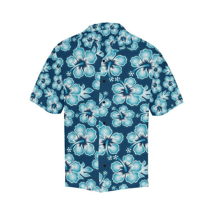 Blue Hibiscus Pattern Print Design HB011 Men Hawaiian Shirt-JorJune