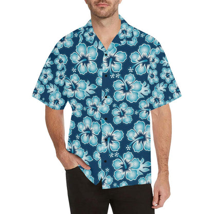 Blue Hibiscus Pattern Print Design HB011 Men Hawaiian Shirt-JorJune