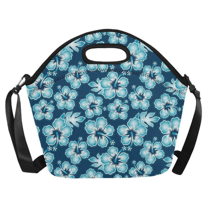 Blue Hibiscus Pattern Print Design HB011 Neoprene Lunch Bag-JorJune