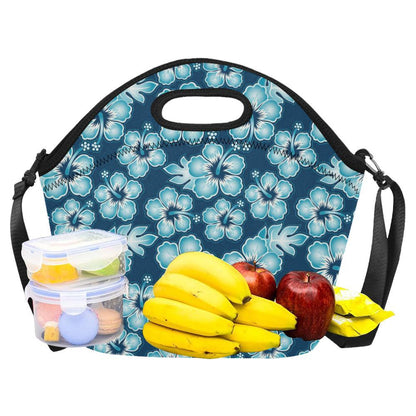 Blue Hibiscus Pattern Print Design HB011 Neoprene Lunch Bag-JorJune