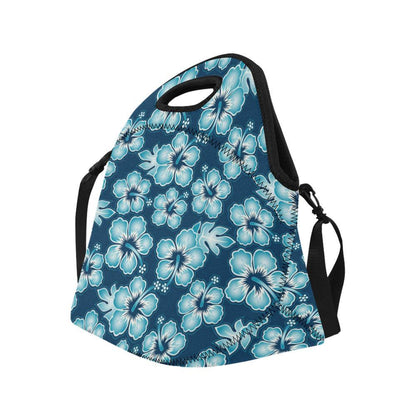 Blue Hibiscus Pattern Print Design HB011 Neoprene Lunch Bag-JorJune