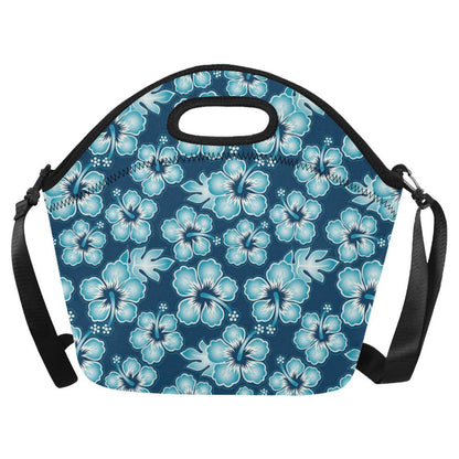 Blue Hibiscus Pattern Print Design HB011 Neoprene Lunch Bag-JorJune