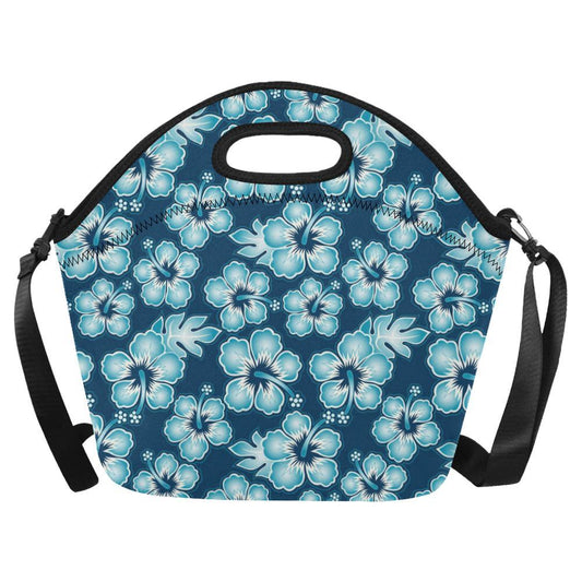 Blue Hibiscus Pattern Print Design HB011 Neoprene Lunch Bag-JorJune