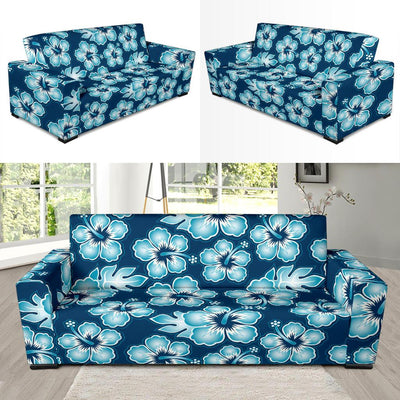 Blue Hibiscus Pattern Print Design HB011 Sofa Slipcover-JORJUNE.COM