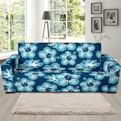 Blue Hibiscus Pattern Print Design HB011 Sofa Slipcover-JORJUNE.COM