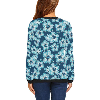 Blue Hibiscus Pattern Print Design HB011 Women Long Sleeve Sweatshirt-JorJune