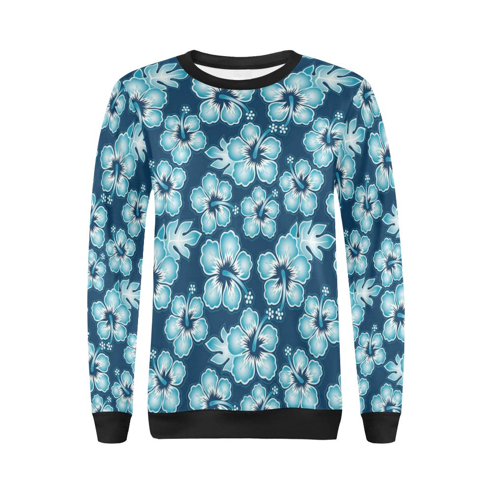 Blue Hibiscus Pattern Print Design HB011 Women Long Sleeve Sweatshirt-JorJune