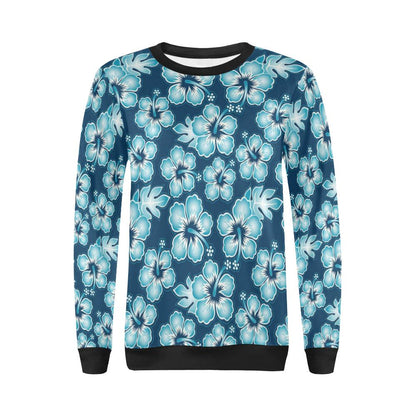 Blue Hibiscus Pattern Print Design HB011 Women Long Sleeve Sweatshirt-JorJune