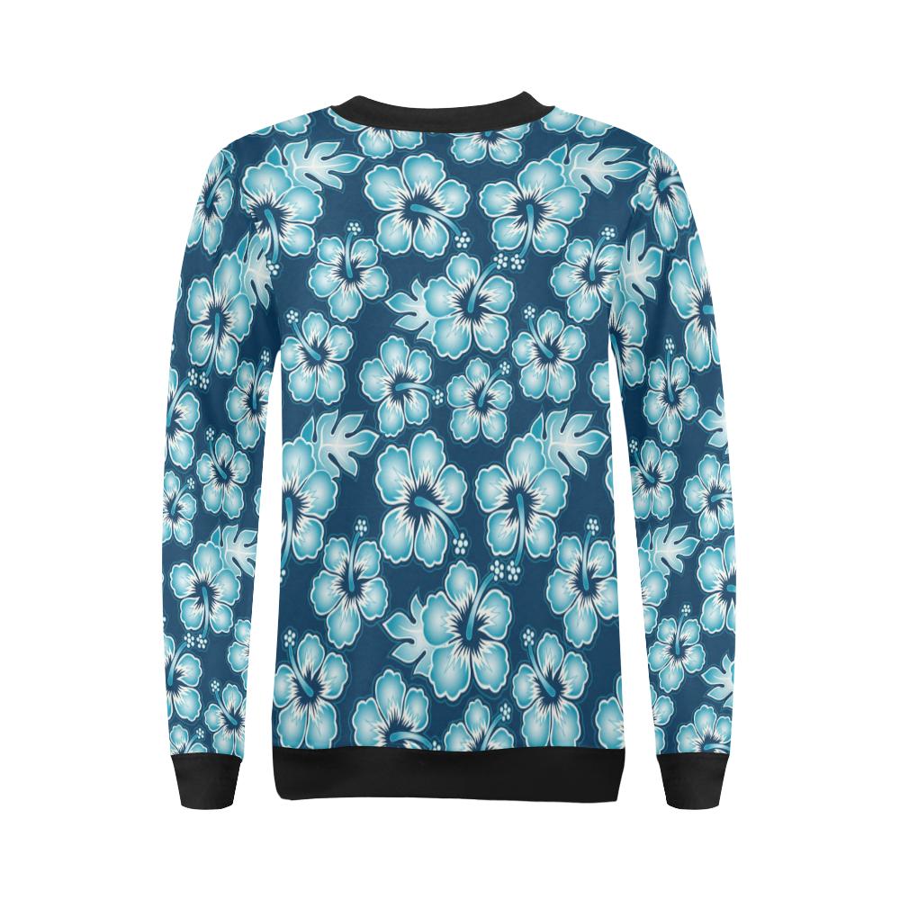 Blue Hibiscus Pattern Print Design HB011 Women Long Sleeve Sweatshirt-JorJune