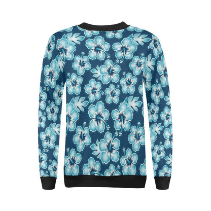 Blue Hibiscus Pattern Print Design HB011 Women Long Sleeve Sweatshirt-JorJune