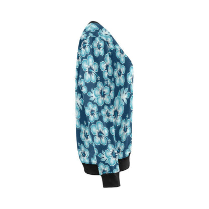 Blue Hibiscus Pattern Print Design HB011 Women Long Sleeve Sweatshirt-JorJune