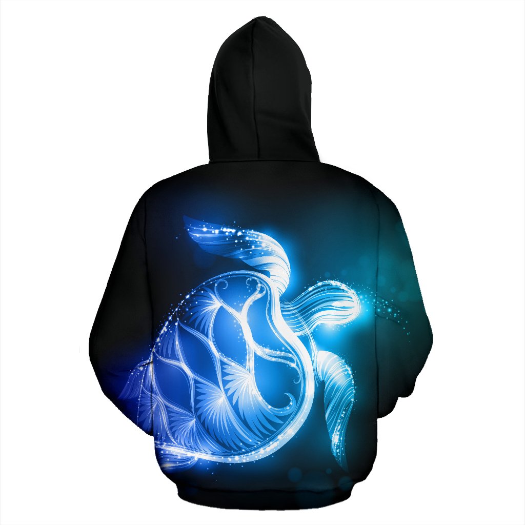 Blue Neon Sea Turtle Print All Over Print Hoodie
