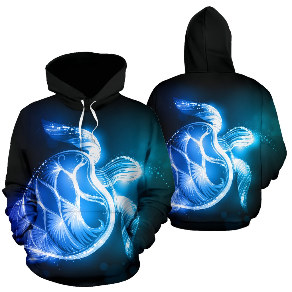 Blue Neon Sea Turtle Print All Over Print Hoodie