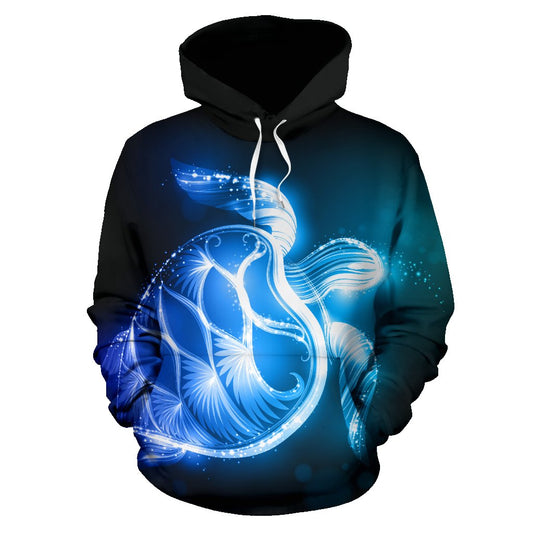 Blue Neon Sea Turtle Print All Over Print Hoodie
