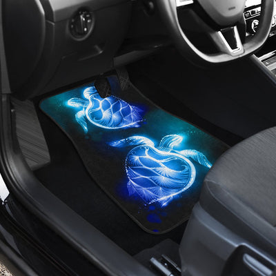 Blue Neon Sea Turtle Print Car Floor Mats