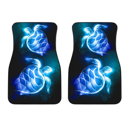 Blue Neon Sea Turtle Print Car Floor Mats