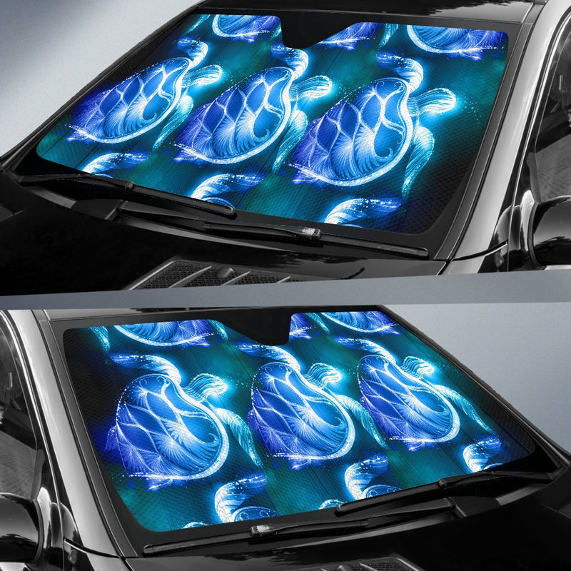 Blue Neon Sea Turtle Print Car Sun Shade-JorJune