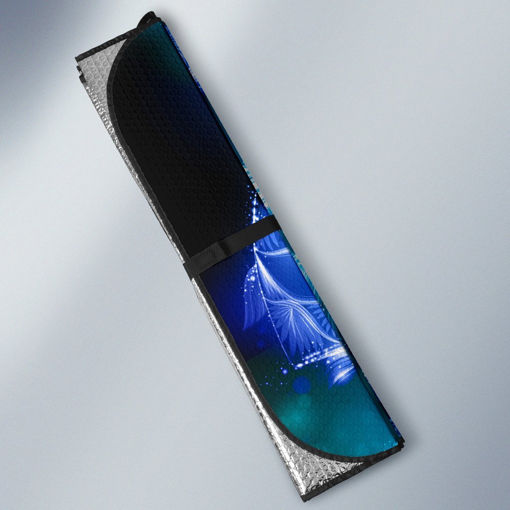 Blue Neon Sea Turtle Print Car Sun Shade-JorJune