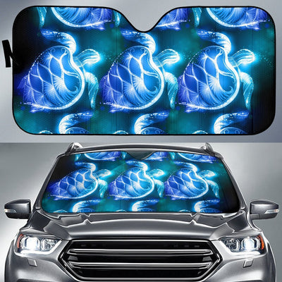 Blue Neon Sea Turtle Print Car Sun Shade-JorJune